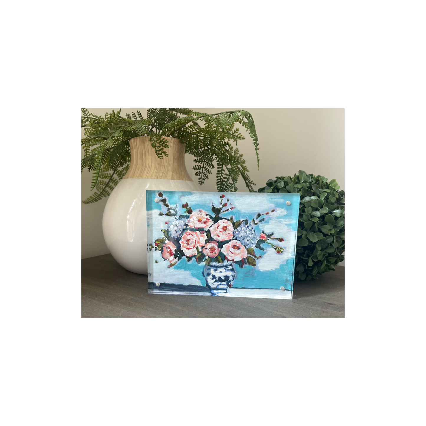 “Morning, Still” – Original Floral Painting (5x7) in Acrylic Block Frame