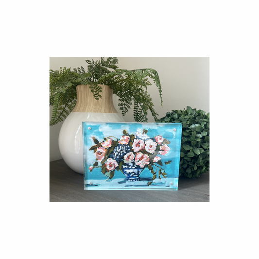 “The Way She Loves” – Original Floral Painting (5x7) in Acrylic Block Frame