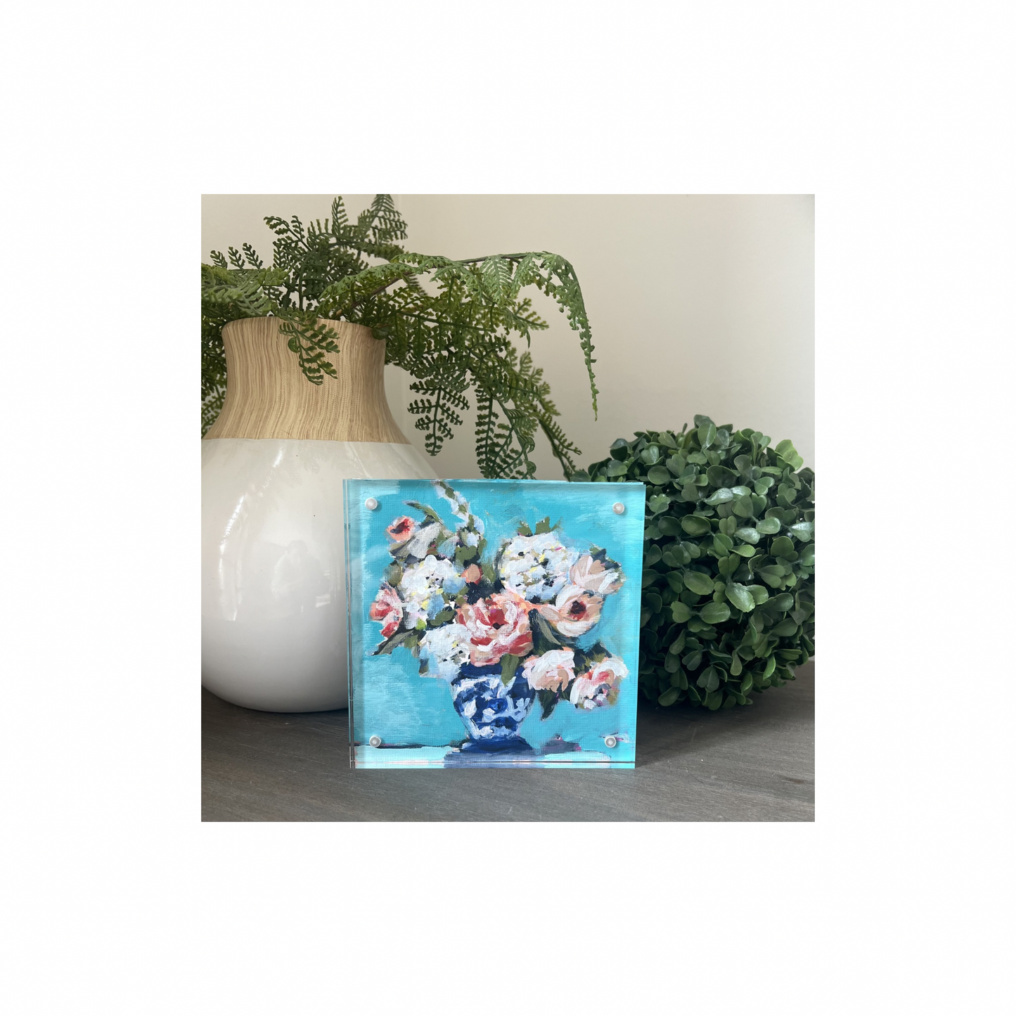 “Gentle Bloom” – Original Mini Floral in Acrylic Block Frame