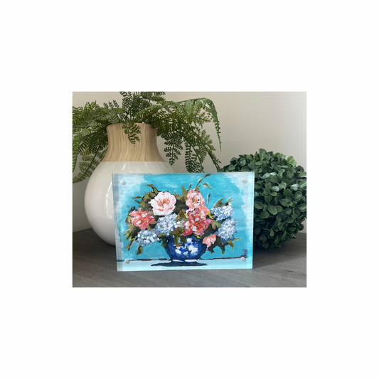 “Simply, Always” – Original Floral Painting (5x7) in Acrylic Block Frame