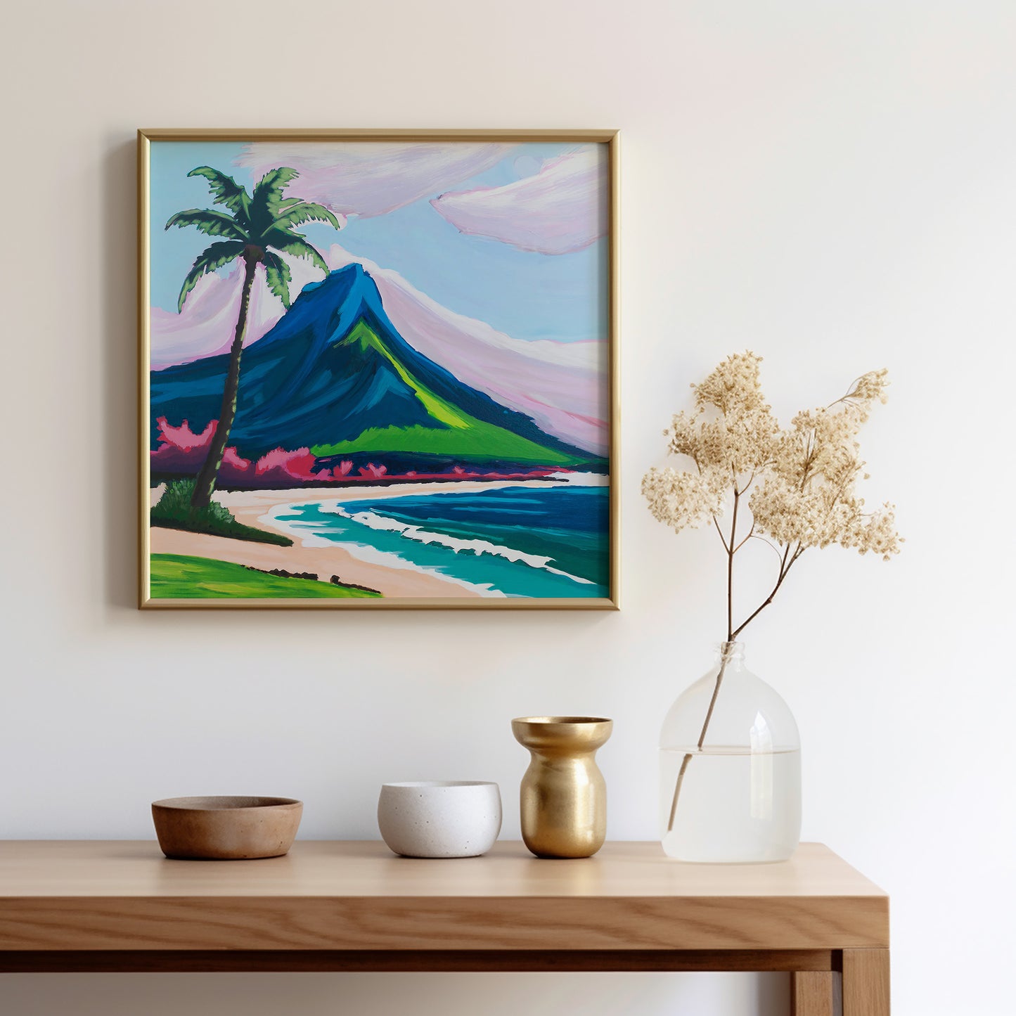 Palm Tree Beach Scene, Original Painting by Christen Zeleznik | Fine Art Print