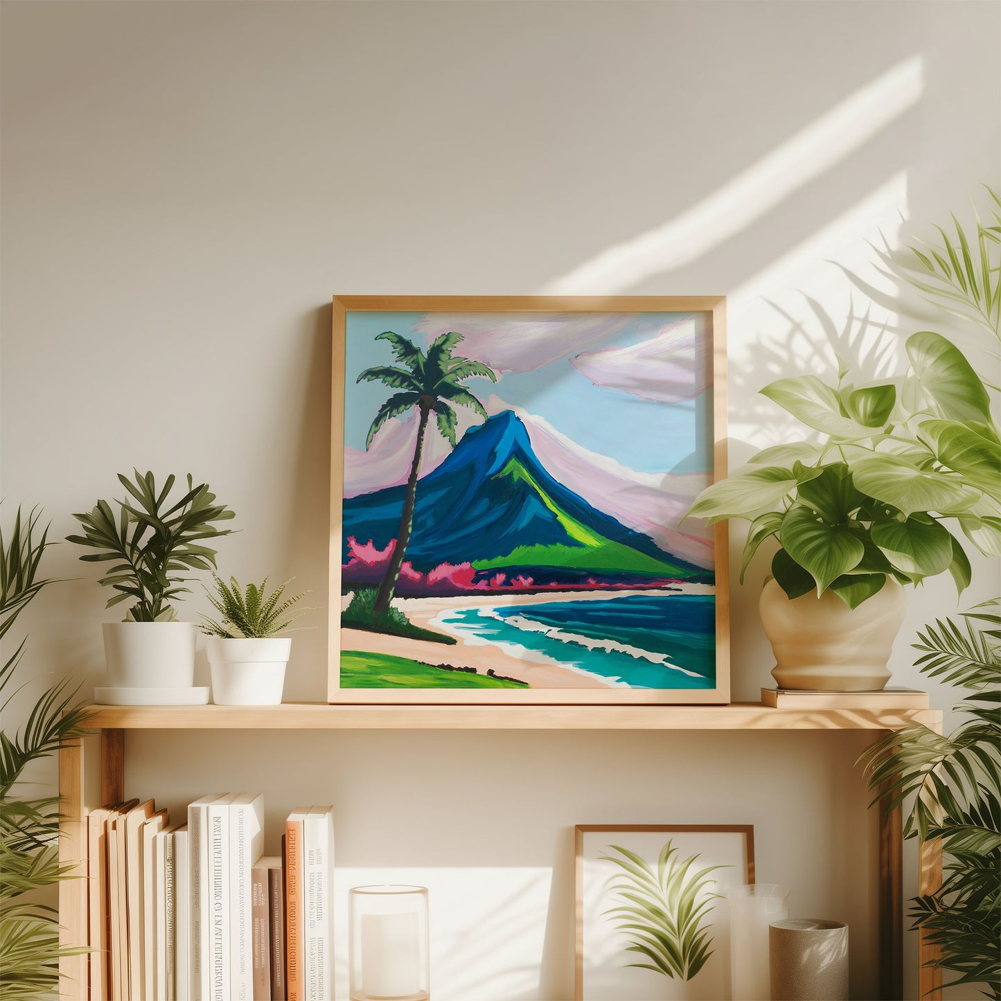 Palm Tree Beach Scene, Original Painting by Christen Zeleznik | Fine Art Print