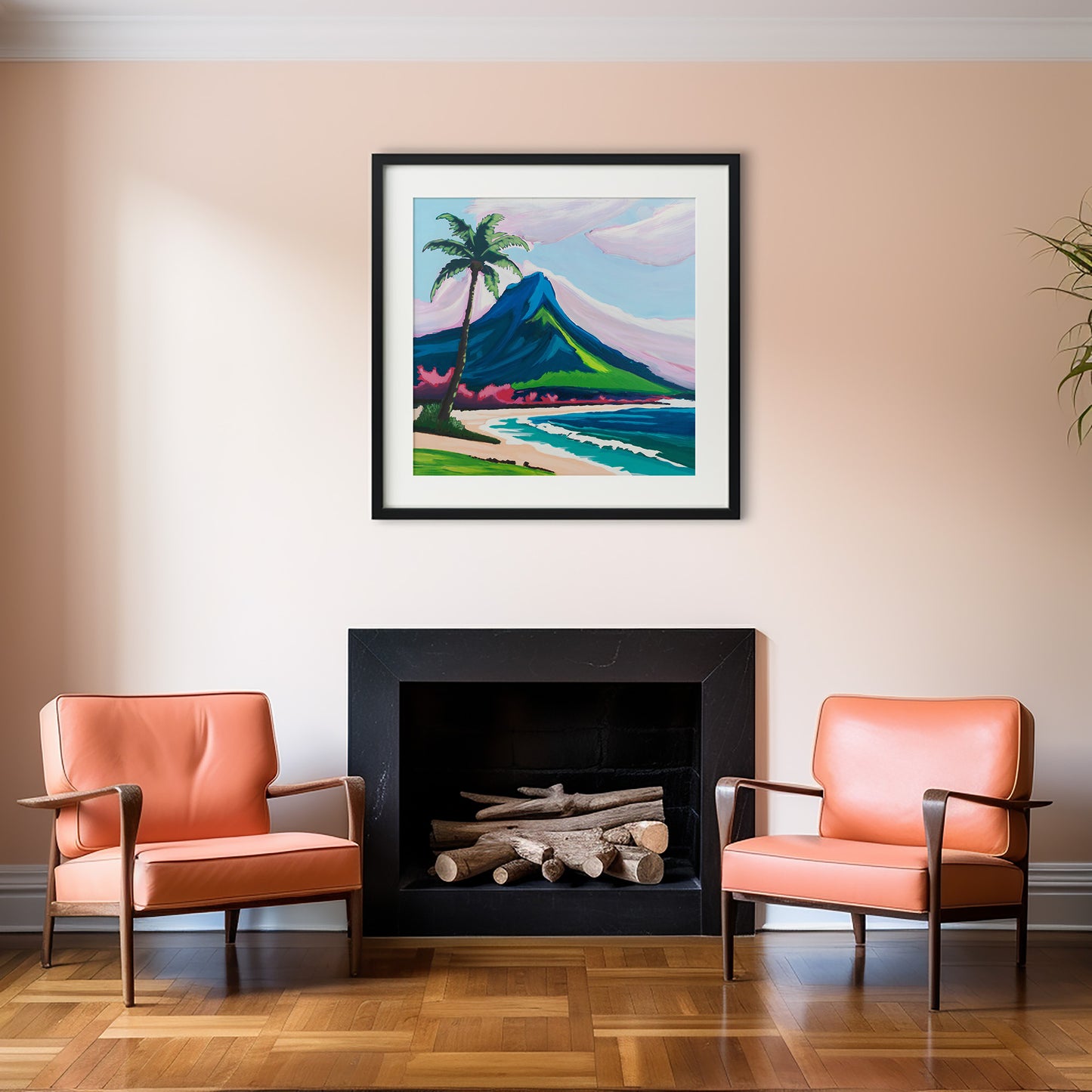Palm Tree Beach Scene, Original Painting by Christen Zeleznik | Fine Art Print