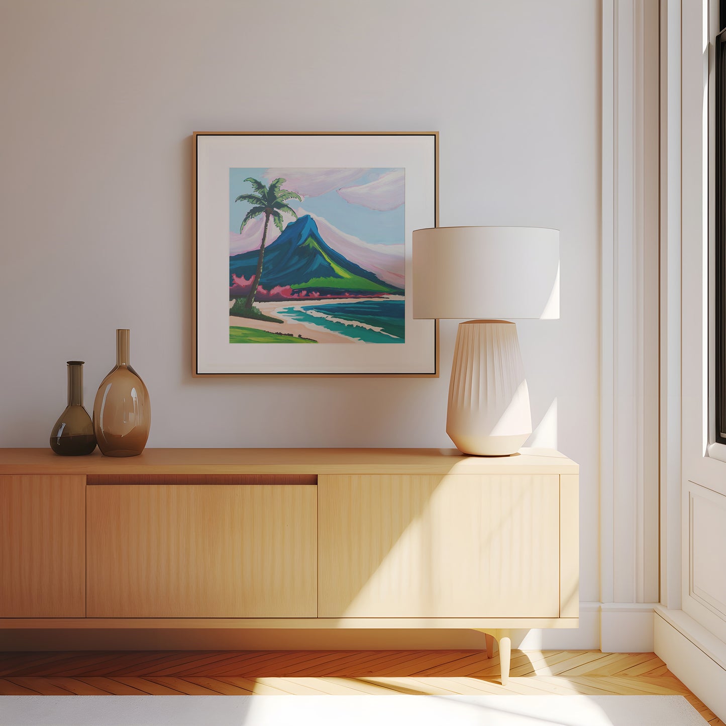 Palm Tree Beach Scene, Original Painting by Christen Zeleznik | Fine Art Print